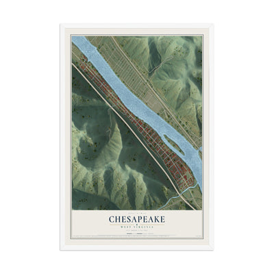 Map of Chesapeake, West Virginia, 12 x 18 inch print in a white wood frame