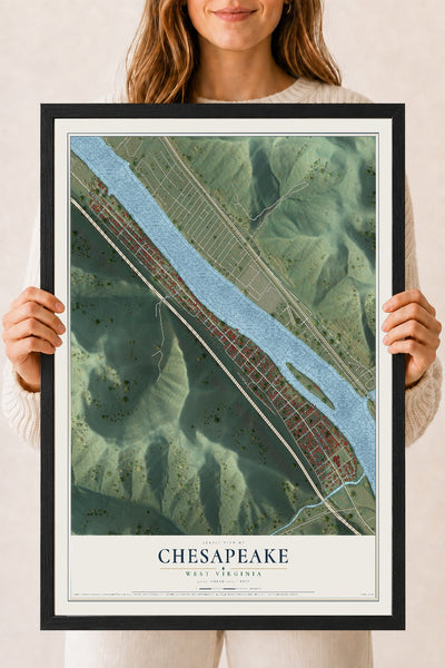 Map of Chesapeake, West Virginia, 18 x 24 inch print in a black wood frame