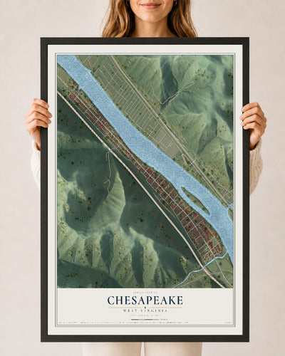 Map of Chesapeake, West Virginia, 24 x 36 inch print in a black wood frame