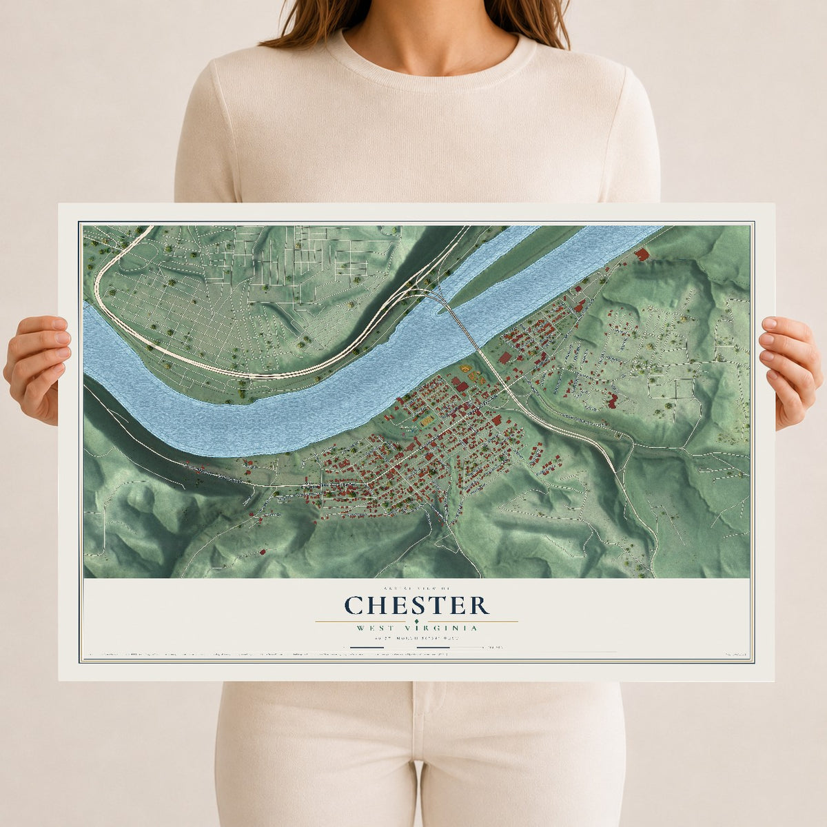 Map of Chester, West Virginia, 12 x 18 inch unframed archival matte print