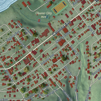 Close-up of the map of Chester, West Virginia print showing street and building detail