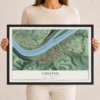 Map of Chester, West Virginia, 12 x 18 inch print in a black wood frame