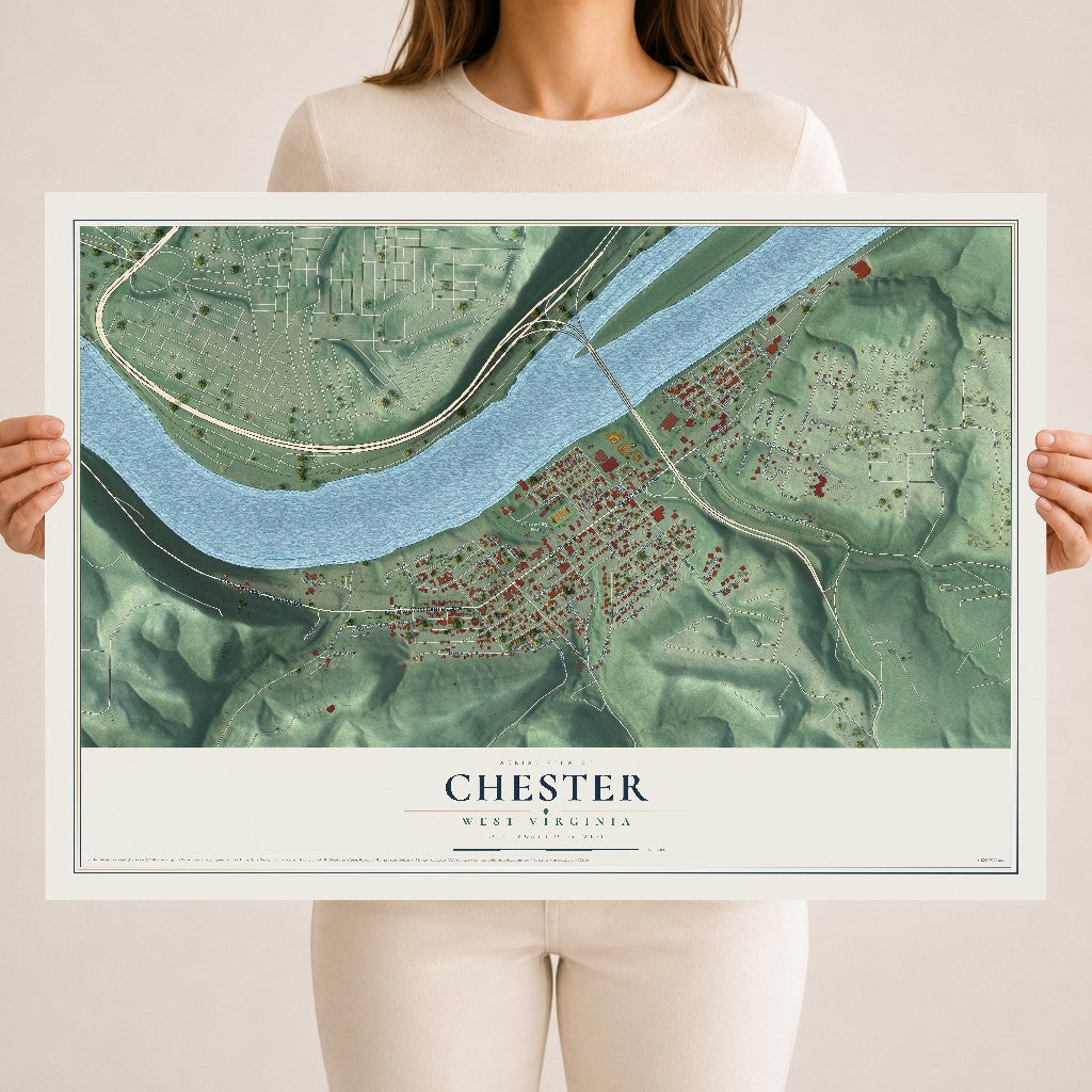 Map of Chester, West Virginia, 18 x 24 inch unframed archival matte print