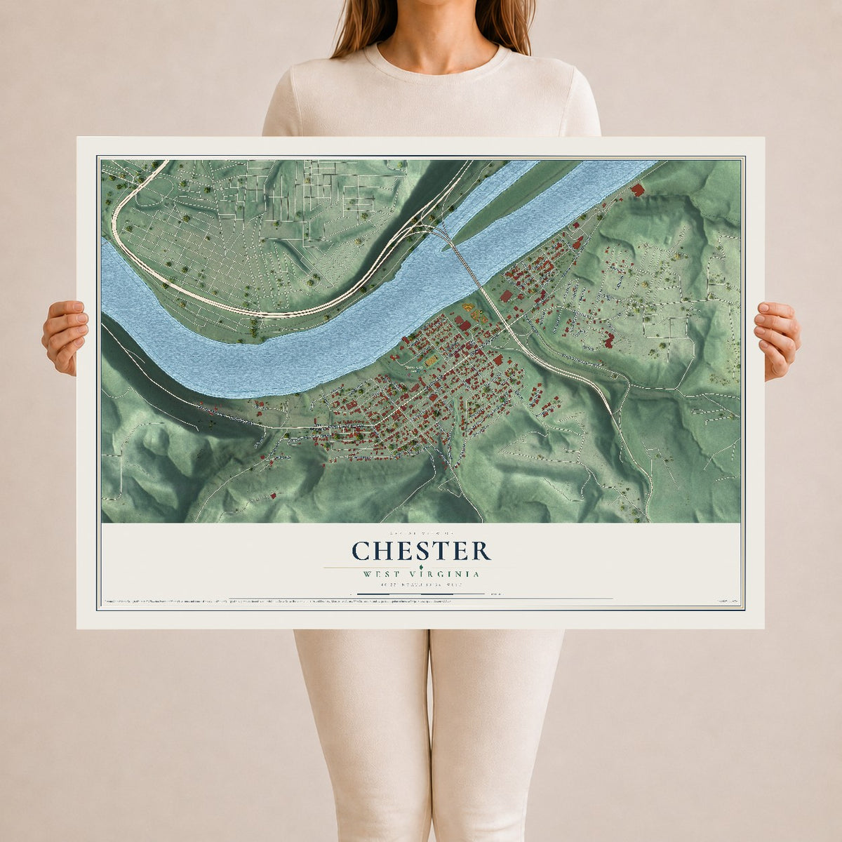 Map of Chester, West Virginia, 24 x 36 inch unframed archival matte print