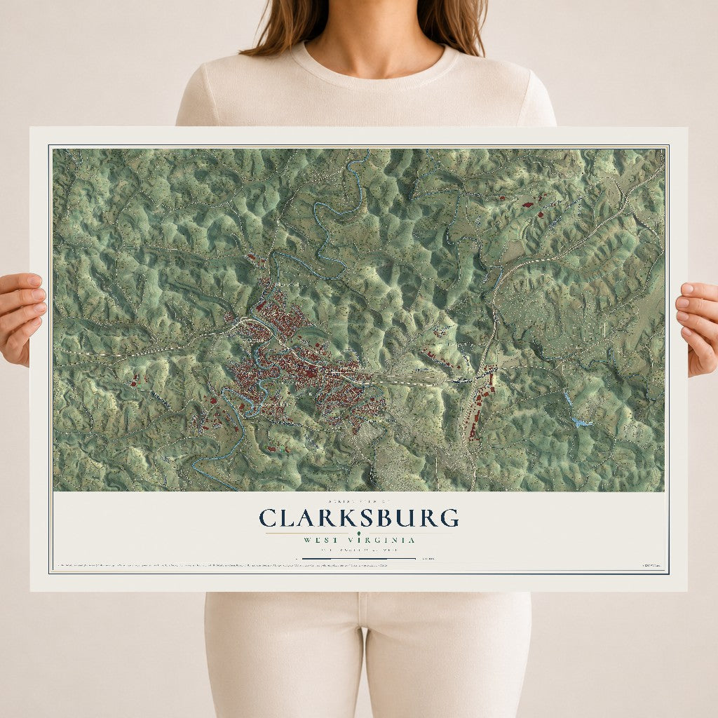Map of Clarksburg, West Virginia, 18 x 24 inch unframed archival matte print