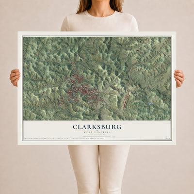 Map of Clarksburg, West Virginia, 24 x 36 inch unframed archival matte print