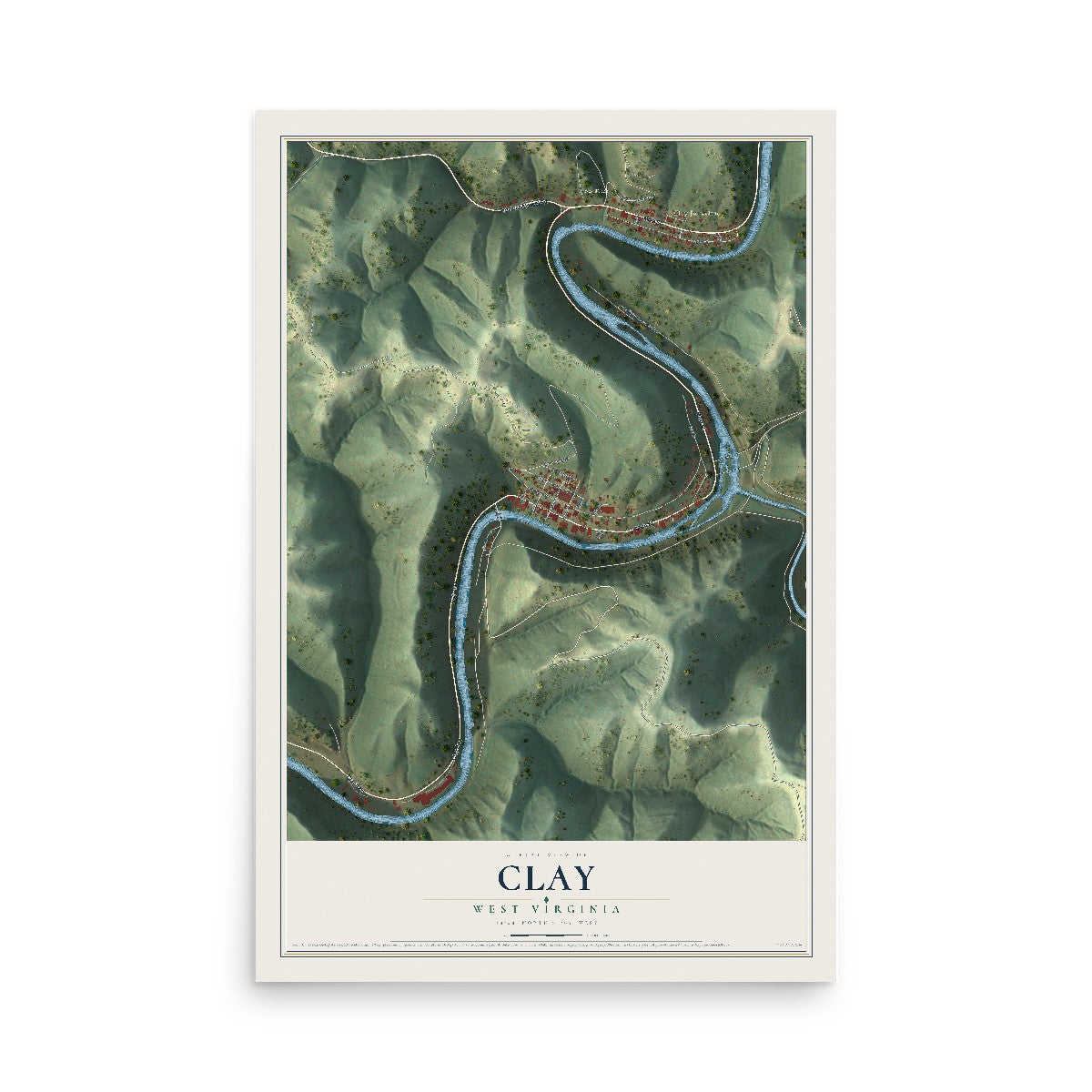 Map of Clay, West Virginia, 12 x 18 inch unframed archival matte print