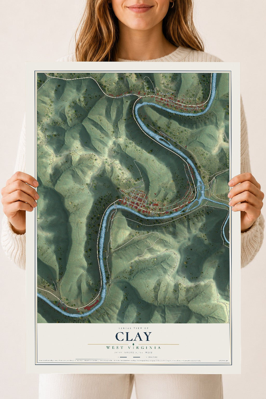 Map of Clay, West Virginia, 18 x 24 inch unframed archival matte print