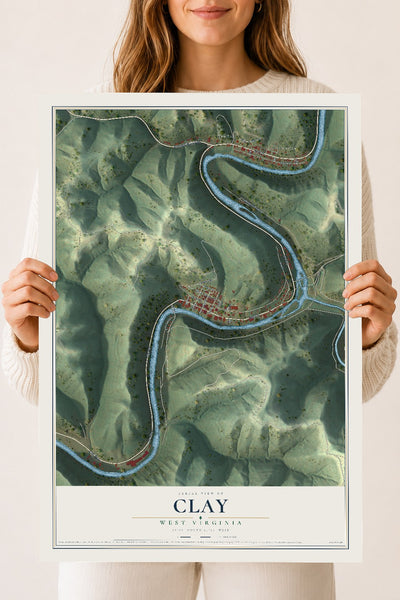 Map of Clay, West Virginia, 18 x 24 inch unframed archival matte print