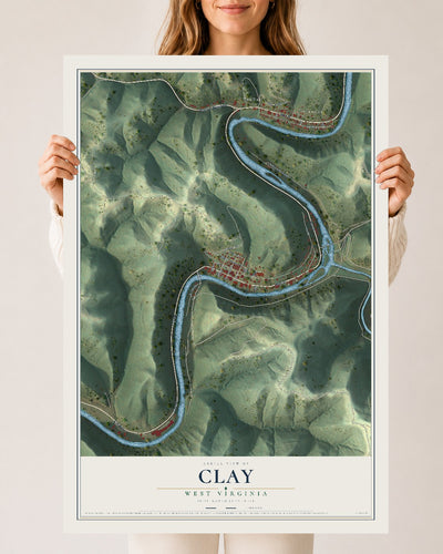Map of Clay, West Virginia, 24 x 36 inch unframed archival matte print