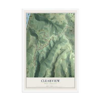 Map of Clearview, West Virginia, 12 x 18 inch print in a white wood frame