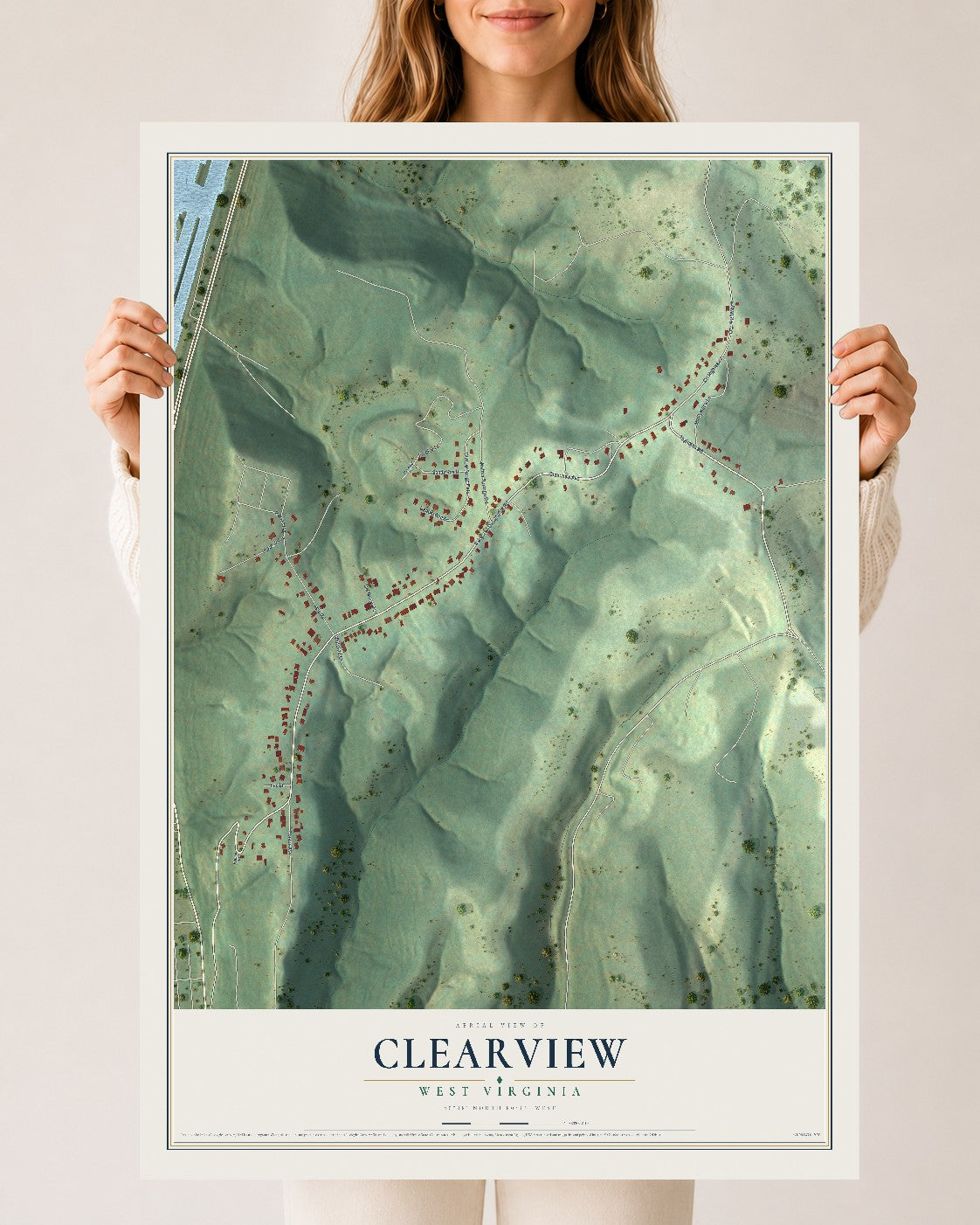 Map of Clearview, West Virginia, 24 x 36 inch unframed archival matte print