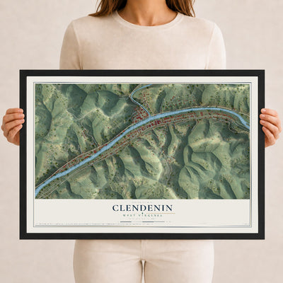 Map of Clendenin, West Virginia, 12 x 18 inch print in a black wood frame