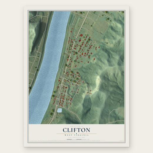 Clifton, West Virginia map print, the full design