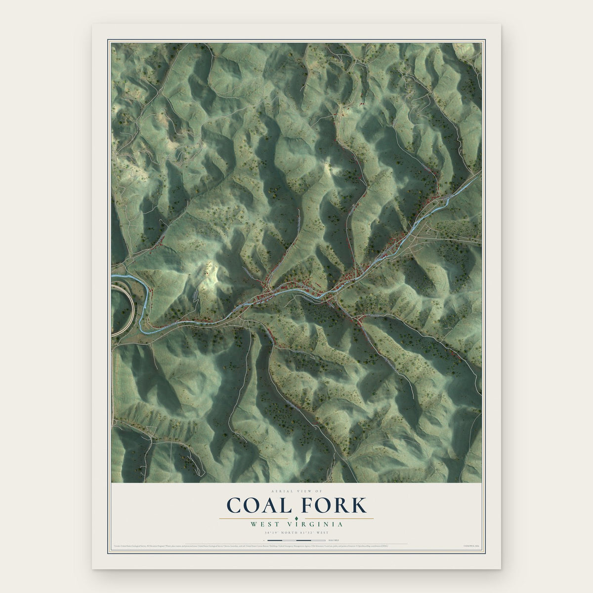 Coal Fork, West Virginia map print, the full design
