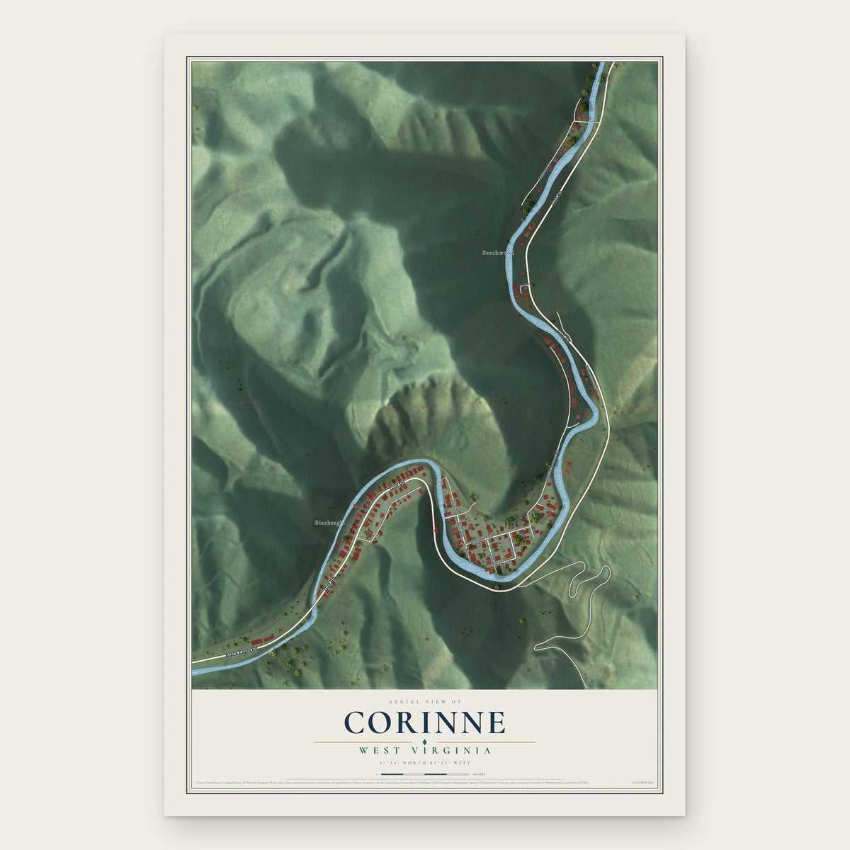 Corinne, West Virginia map print, the full design