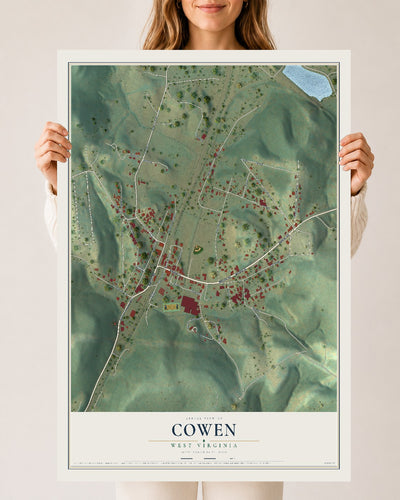Map of Cowen, West Virginia, 24 x 36 inch unframed archival matte print