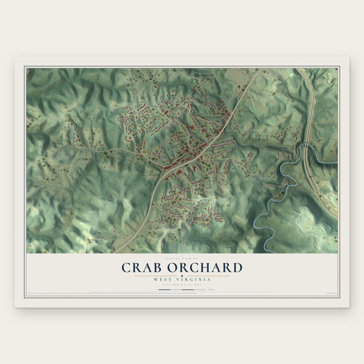 Crab Orchard, West Virginia map print, the full design