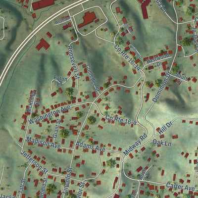 Close-up of the map of Crab Orchard, West Virginia print showing street and building detail