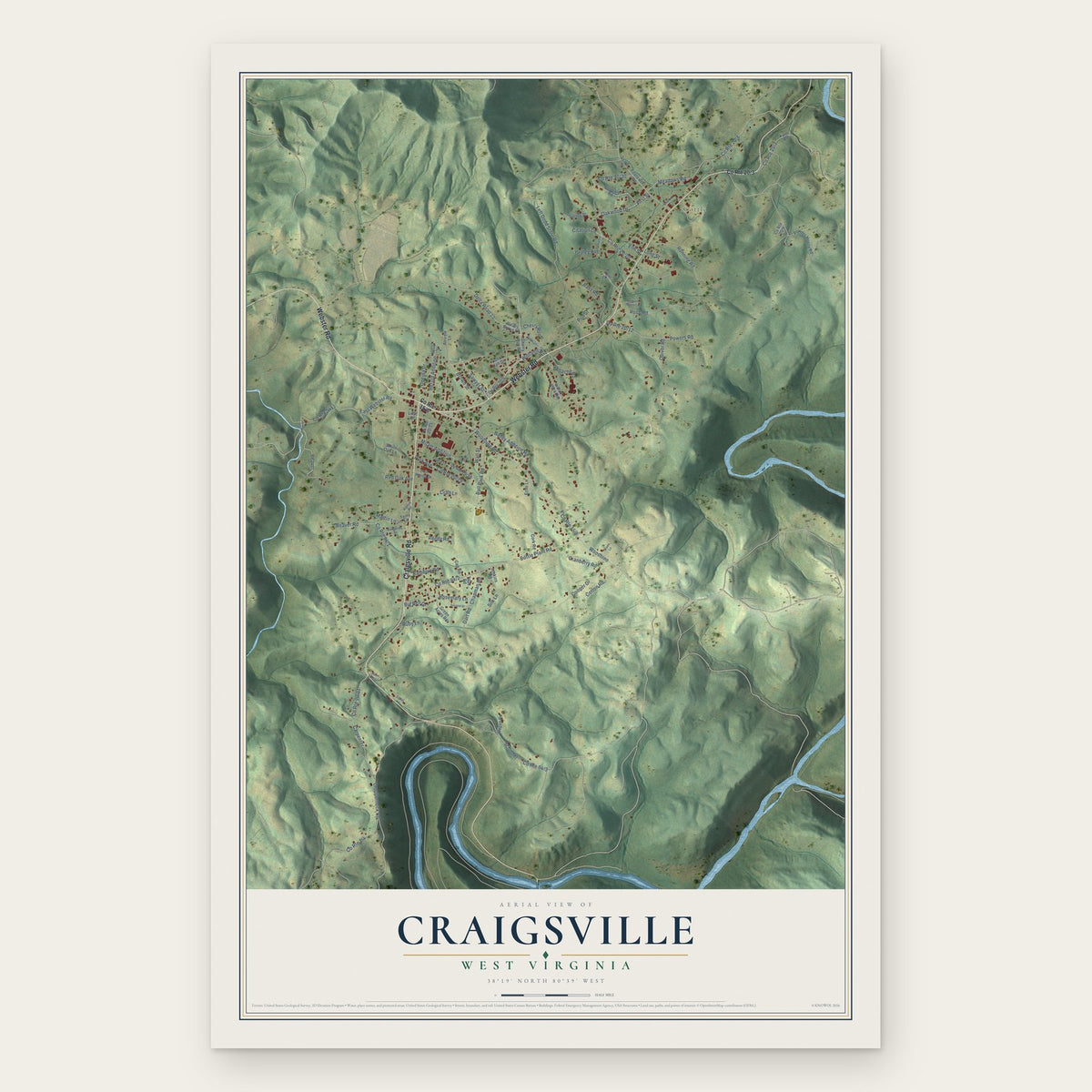 Craigsville, West Virginia map print, the full design