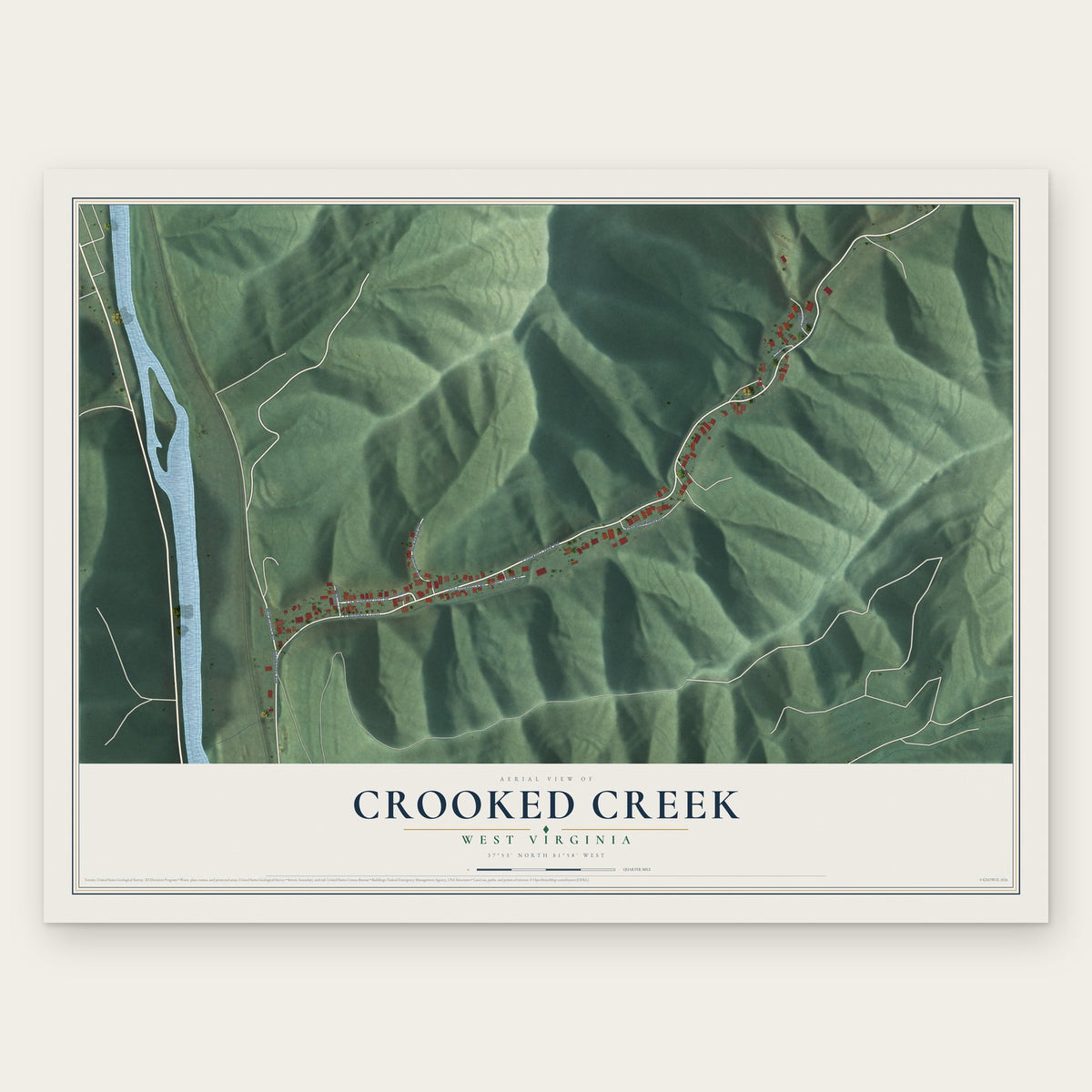 Crooked Creek, West Virginia map print, the full design