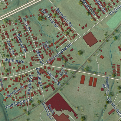 Close-up of the map of Culloden, West Virginia print showing street and building detail