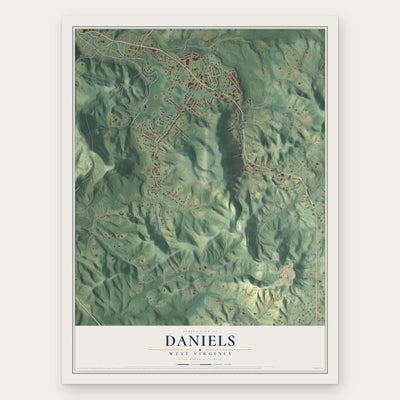 Daniels, West Virginia map print, the full design