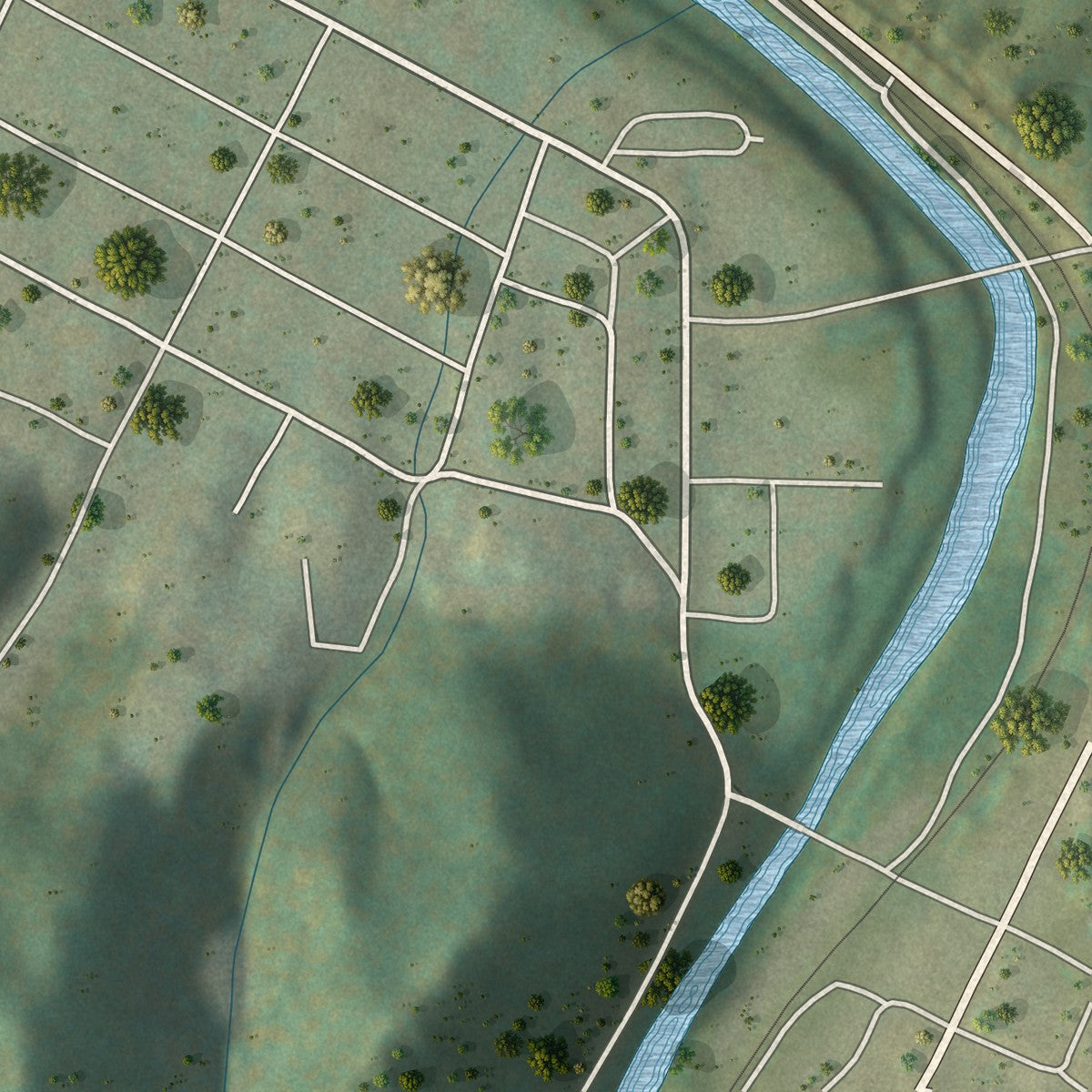 Second close-up of the map of Danville, West Virginia print showing more streets and buildings