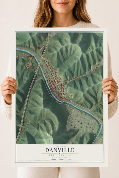 Map of Danville, West Virginia, 18 x 24 inch unframed archival matte print