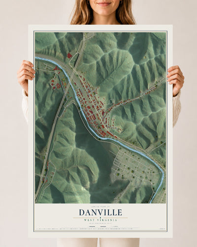 Map of Danville, West Virginia, 24 x 36 inch unframed archival matte print