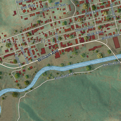 Close-up of the map of Davis, West Virginia print showing street and building detail