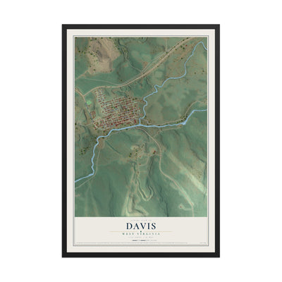 Map of Davis, West Virginia, 12 x 18 inch print in a black wood frame