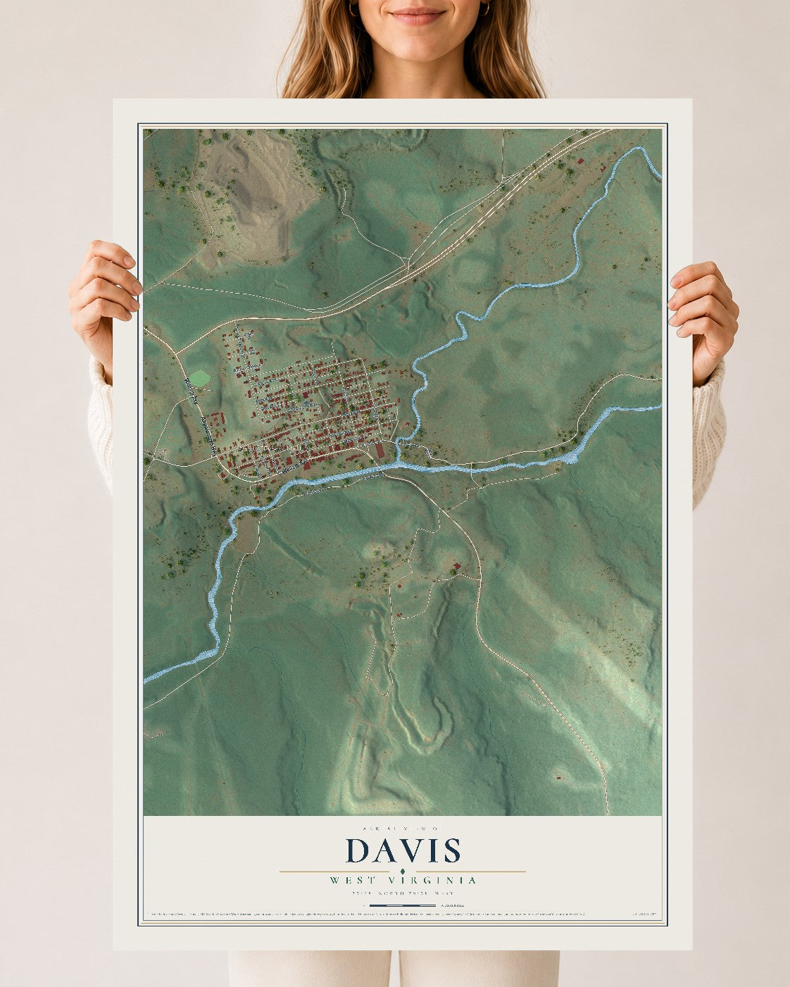 Map of Davis, West Virginia, 24 x 36 inch unframed archival matte print