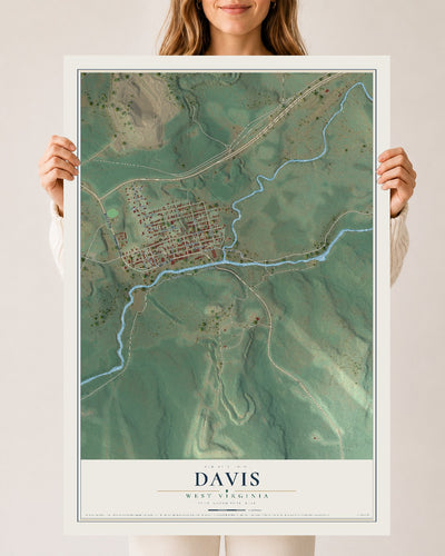 Map of Davis, West Virginia, 24 x 36 inch unframed archival matte print