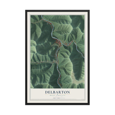 Map of Delbarton, West Virginia, 12 x 18 inch print in a black wood frame