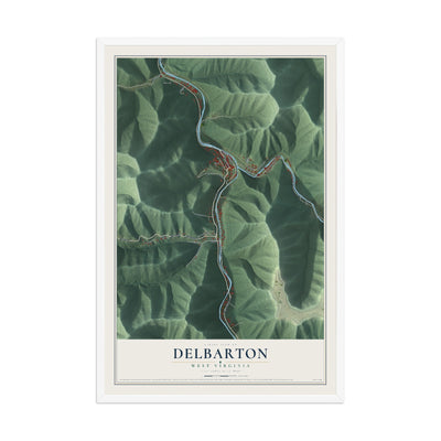 Map of Delbarton, West Virginia, 12 x 18 inch print in a white wood frame