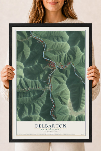 Map of Delbarton, West Virginia, 18 x 24 inch print in a black wood frame