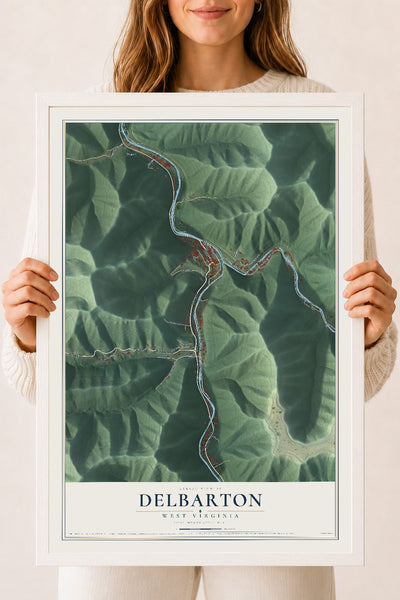 Map of Delbarton, West Virginia, 18 x 24 inch print in a white wood frame