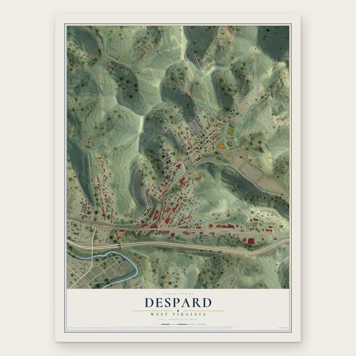 Despard, West Virginia map print, the full design