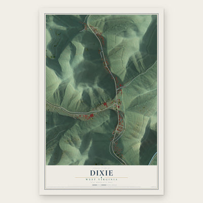 Dixie, West Virginia map print, the full design