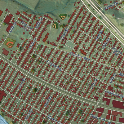 Close-up of the map of Dunbar, West Virginia print showing street and building detail