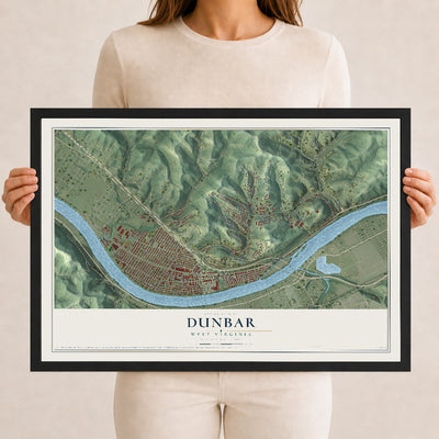 Map of Dunbar, West Virginia, 12 x 18 inch print in a black wood frame