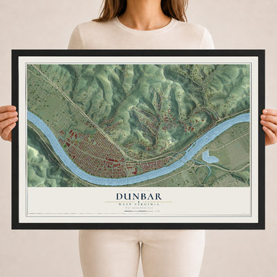 Map of Dunbar, West Virginia, 18 x 24 inch print in a black wood frame