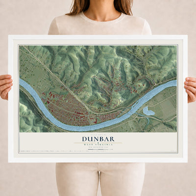 Map of Dunbar, West Virginia, 18 x 24 inch print in a white wood frame