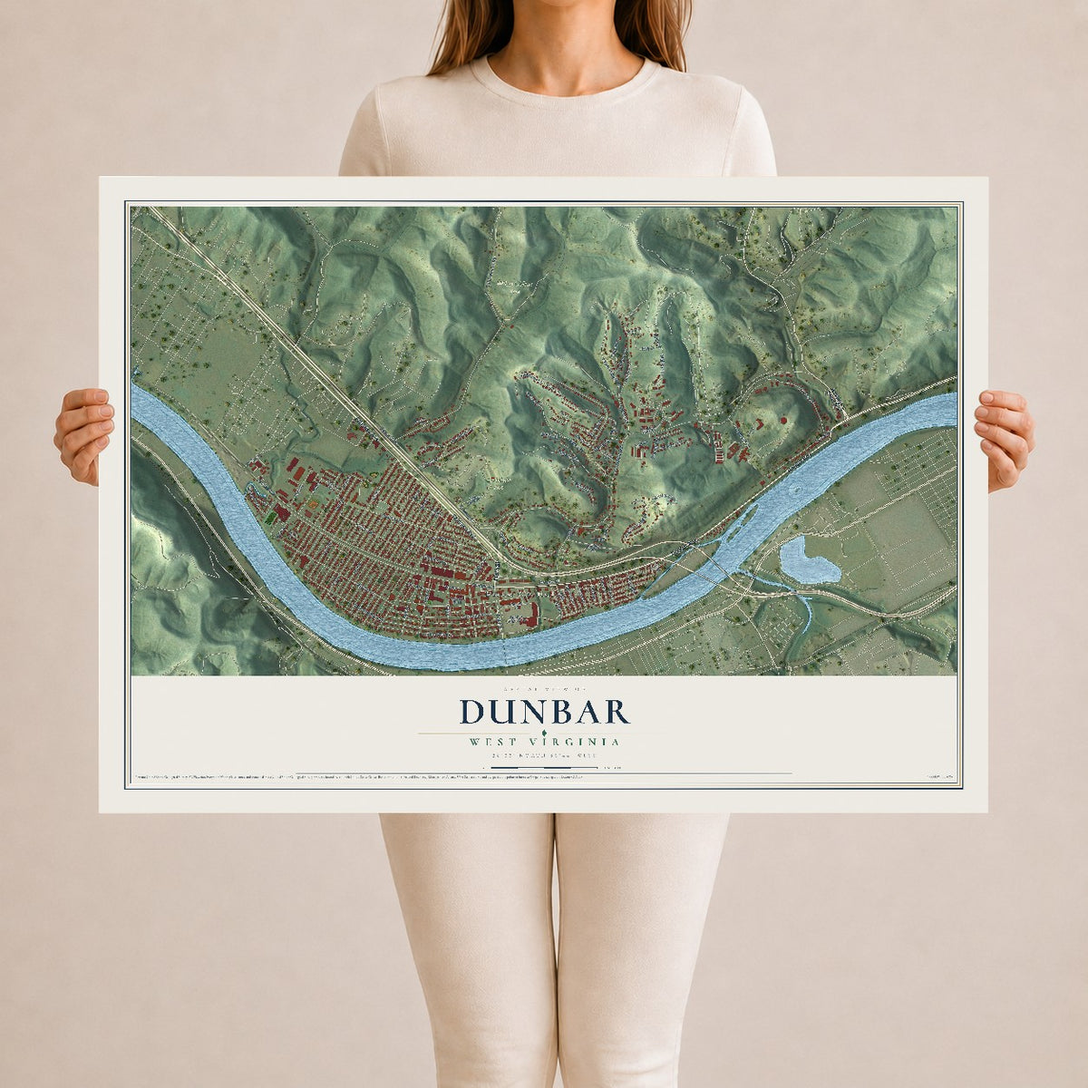 Map of Dunbar, West Virginia, 24 x 36 inch unframed archival matte print