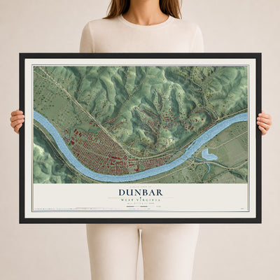 Map of Dunbar, West Virginia, 24 x 36 inch print in a black wood frame