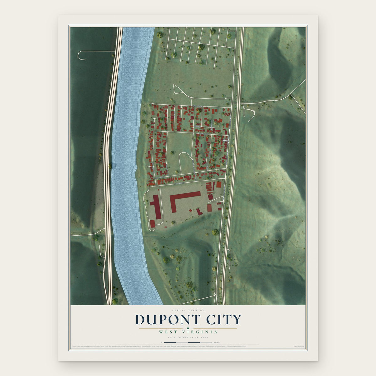 Dupont City, West Virginia map print, the full design