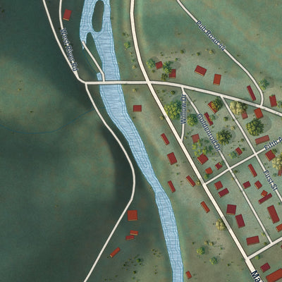 Second close-up of the map of Durbin, West Virginia print showing more streets and buildings