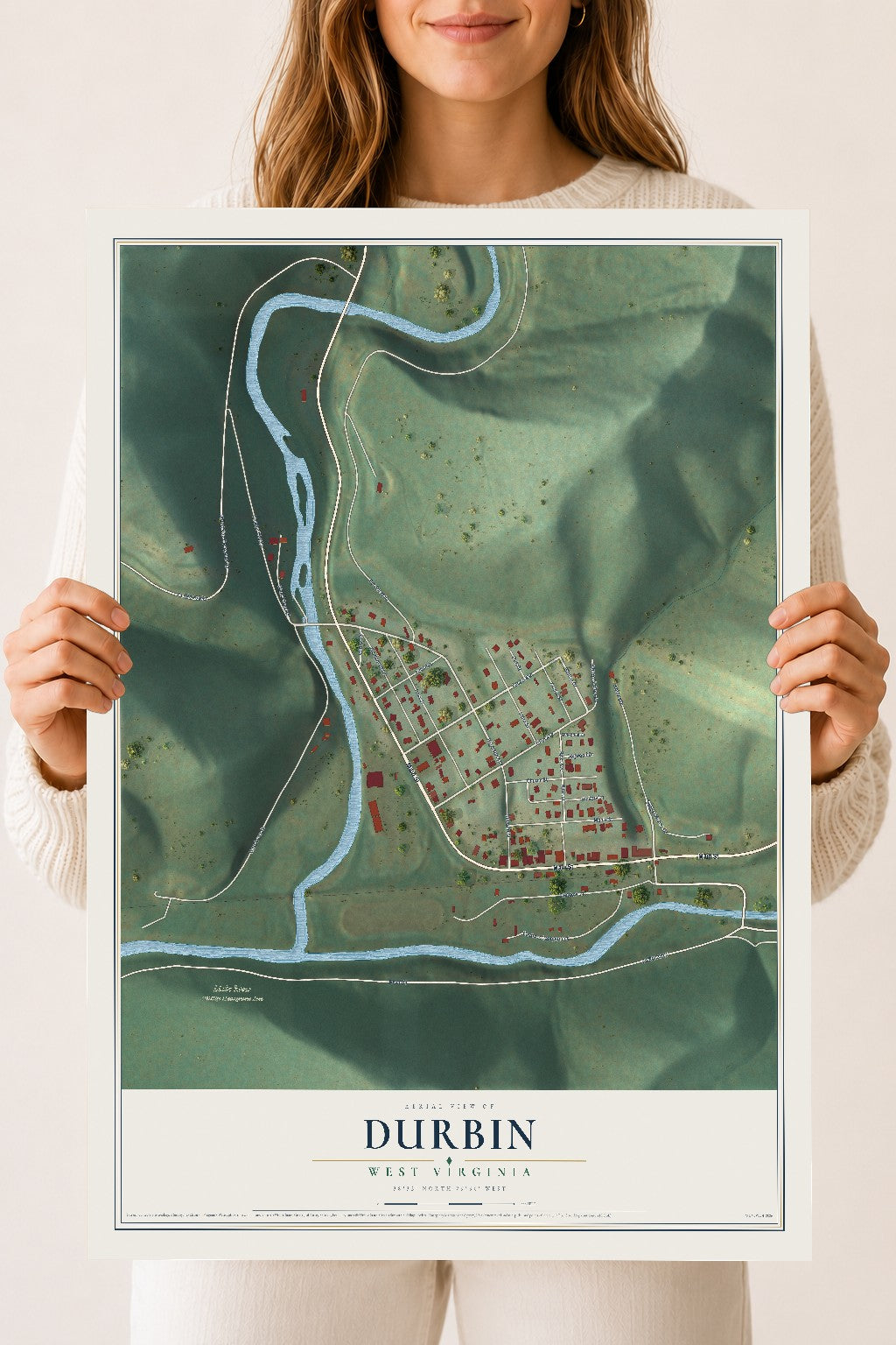 Map of Durbin, West Virginia, 18 x 24 inch unframed archival matte print