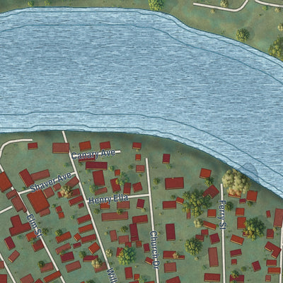 Second close-up of the map of East Bank, West Virginia print showing more streets and buildings